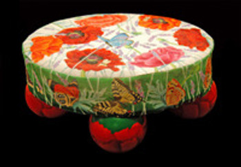 ED-18076 Dede's Needleworks Poppies & Butterfly 18g, 12” x 19” oval Footstool Not Included Canvas Only