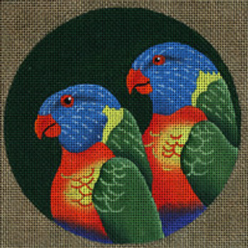 ED-1185E  Tropical Bird Rainbow Lorikeets, E. India, Australia 5½ x 5½ 18 Mesh Dede's Needleworks
