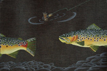 ED-1261 Brown trout & Dry Fly 8 x 12, 13 g (black canvas) Dede's Needleworks