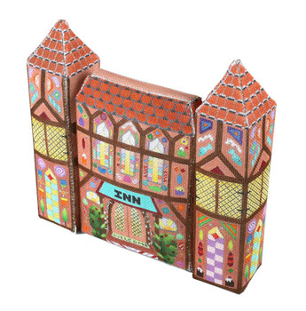 ED-18009 Dede's Needleworks Holiday Spirit VillageTavern & Inn w/ Two Towers 18g, 3D