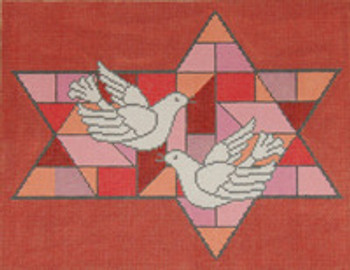 JT028 Two A T Design TALLIS Size: 10 x 13, 13g Stained Glass Doves Red