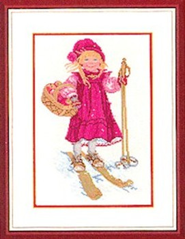 7712965 Eva Rosenstand Kit Girl Skiing 12" x 16"; Linen; 26ct