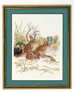 7712972 Eva Rosenstand Kit Three Rabbits 12" x 16"; Linen; 26ct