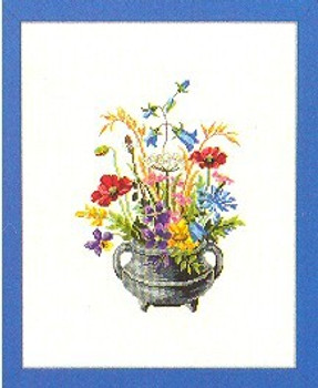 7714130 Eva Rosenstand Kit Flowers In a Kettle 11" x 14"; Aida; 14ct