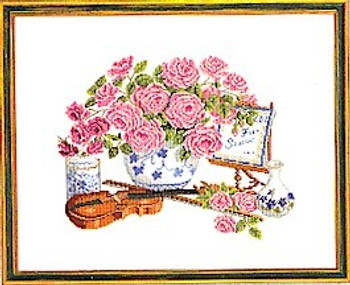 7714103 Eva Rosenstand Kit Violin And Roses 16" x 20"; Linen; 25ct