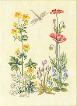 7712253 Eva Rosenstand Kit Flowers & Dragonfly 11" x 14"; Linen; 30ct