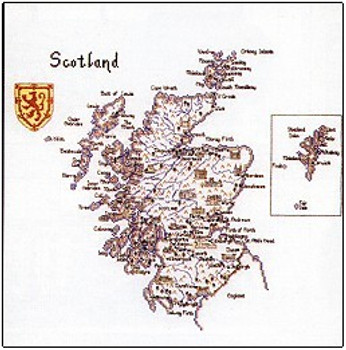 HCK132 Heritage Crafts Kit Scotland Map by Susan Ryder 14" x 15"; Evenweave; 28ct