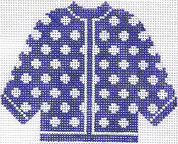 SN78 Purple w/ White Polka Dots Cardigan 5.5 x 4.5 13 Count Silver Needle Designs