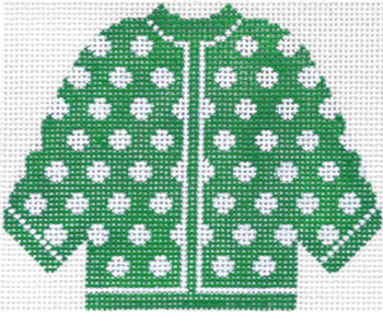 SN74 Green w/ White Polka Dots Cardigan Ornament 5.5 x 4.5 13 Count Silver Needle Designs 