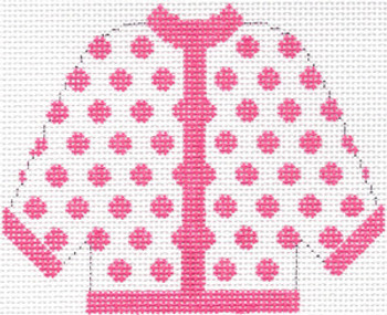 SN44 Hot Pink Polka Dot Cardigan Ornament 5.5 x 4.5 13 Count Silver Needle Designs