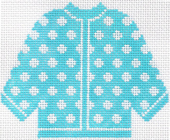 SN75 Sky Blue w/ White Polka Dots Cardigan Ornament 5.5 x 4.5 13 Count Silver Needle Designs 