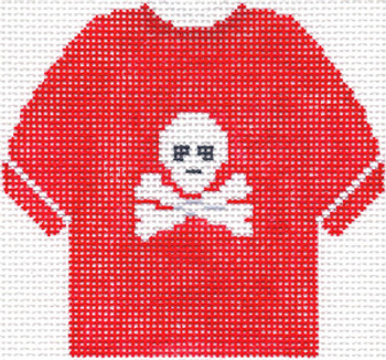 SN79R Jolly Roger T-Shirt Ornament (Red) 4.75 x 4.75 13 Count Silver Needle Designs
