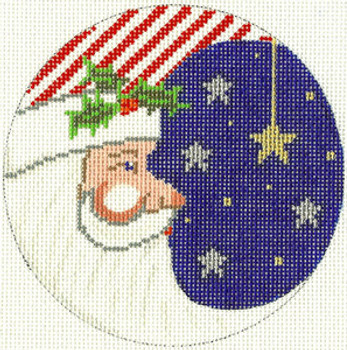 SN295 Partriotic Santa Ornament 4.5 circle 18 Count Silver Needle Designs