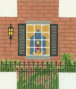 SN330 Brick Window Scene 5.75 x 6.75 18 Count Silver Needle Designs