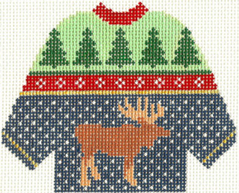 SN597 Moose Sweater Ornament 5.5 x 4.25 13 Count Silver Needle Designs