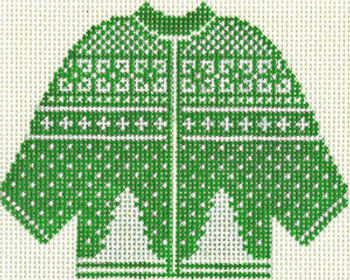 SN612 Green X-Mas Tree Sweater Ornament 5.5 x 4.25 13 circle Silver Needle Designs