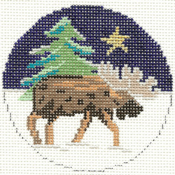 SN559 Moose Ornament 4.25 circle 18 Count Silver Needle Designs