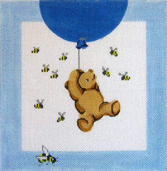 SN186 Winnie The Pooh and Balloons Pillow 10 x 10 13 Count Silver Needle Designs