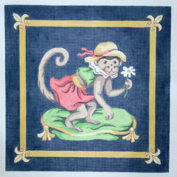 SN240 Girl Monkey 16 x 16 13 Count Silver Needle Designs