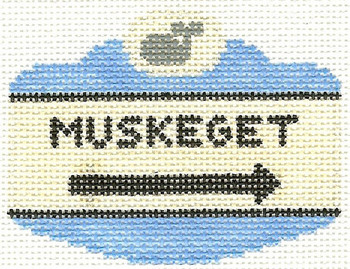 SN525 Muskeget Sign Ornament 2.5 x 3.5 18 Count Silver Needle Designs