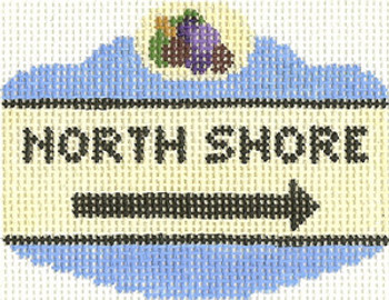 SN656 North Shore Sign Ornament 2.5 x 3.5 18 Count Silver Needle Designs