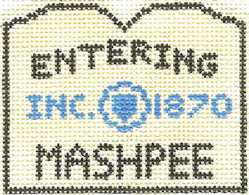 SN580 Mashpee Sign Ornament  2.5 x 3 18 Count Silver Needle Designs