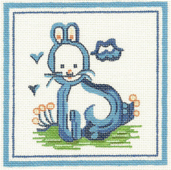 SNH04 Bunny 11 x 11 13 Count Hadley Pottery Silver Needle Designs