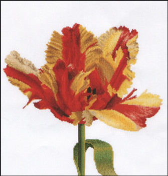 GOK519A Thea Gouverneur Kit Red/Yellow Parrot Tulip 13" x 14"; Aida; 16ct