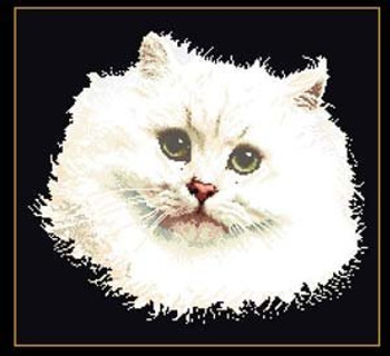 GOK1045B Thea Gouverneur Kit White Persian Cat 17" x 17"; Aida; 18ct