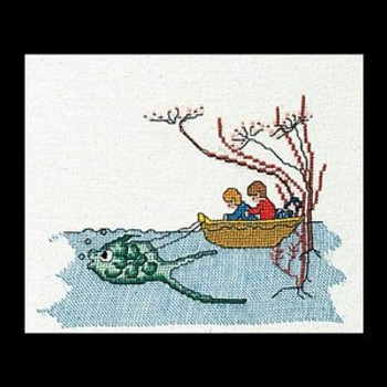 GOK1044 Thea Gouverneur Kit Boat w/Fish 7" x 6"; Linen; 32ct