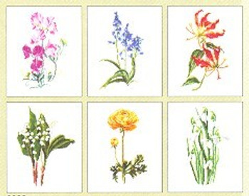 GOK3086 Thea Gouverneur Kit Six Floral Patterns 6-1/2" x 8" each; Linen; 36ct