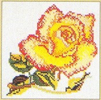 GOK816 Thea Gouverneur Kit Single Yellow Rose 5" x 5"; Linen; 30ct