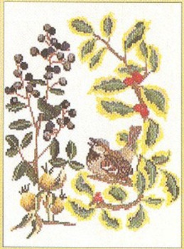 GOK911 Thea Gouverneur Kit Bird With Berries 13" x 18"; Linen; 30ct