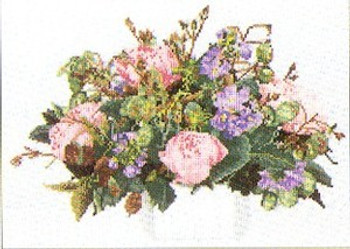 GOK1080 Thea Gouverneur Kit Roses Bouquet 26" x 16"; Linen; 30ct