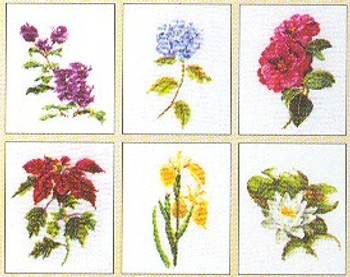 GOK3087 Thea Gouverneur Kit Flowers II - 6 Designs 7" x 8"; Linen; 36ct