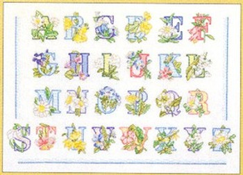 GOK2089 Thea Gouverneur Kit Flower Alphabet 17" x 13"; Linen; 36ct
