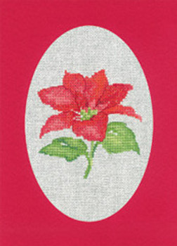 HCK1164R Heritage Crafts Kit Poinsettia Red  Christmas Cards by Sue Hill Set of 3 cards and envelopes 6" x 8"; Aida; 14ct