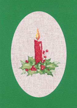 HCK1165 Heritage Crafts Kit Candle - Green Christmas Cards by Sue Hill Set of 3 cards and envelopes 6" x 8"; Aida; 14ct