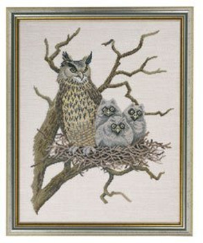 7712648 Eva Rosenstand Kit Owl & Babies 16" x 20"; Linen; 26ct