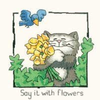 HCK911 Heritage Crafts Kit Say It With Flowers by Peter Underhill - Cats-Rule! 5" x 5.5"  Evenweave 28ct