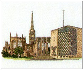HCK222 Heritage Crafts Kit Coventry Cathedral by Susan Ryder 6.7" x 4.5"; Evenweave; 28ct