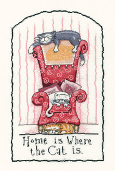 HCK954 Heritage Crafts Kit Home is Where the Cat Is by Peter Underhill - Cats-Rule! 10.5" x 6" ; Evenweave; 28ct