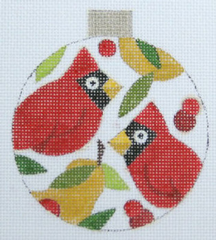 HO666 Raymond Crawford Designs CARDINAL/PEARS ORNAMENT 3.5 x 4, 18 Mesh 