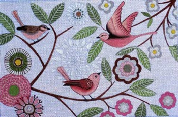 Maggie & Co. M-1593 Pink Folk Birds © Jennifer Brinley/Ruth Levison Designs 8 x 12 18M