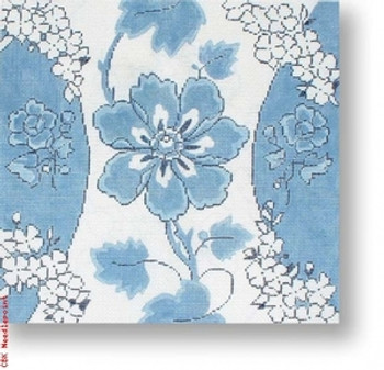 R-P1027 Blue & White Floral 13 Mesh 12" Needlepoint Boutique Designs 