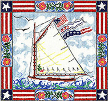 SWB124 Patriotic Sailboat 8X8.5 18 Mesh Cooper Oaks Designs