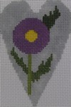 563K Fall Purple Flower Heart 2.25" X 3.5" 18 Mesh NEEDLEDEEVA