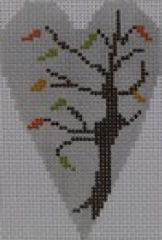 563E Fall Tree Heart 2.25" X 3.5" 18 Mesh NEEDLEDEEVA