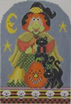 432 Eunice the Cat Witch 5 x 7.25 18 Mesh NEEDLEDEEVA