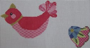 1379F Plum Bird with Poinsettia 8.5 x 4.75 18 Mesh NEEDLEDEEVA